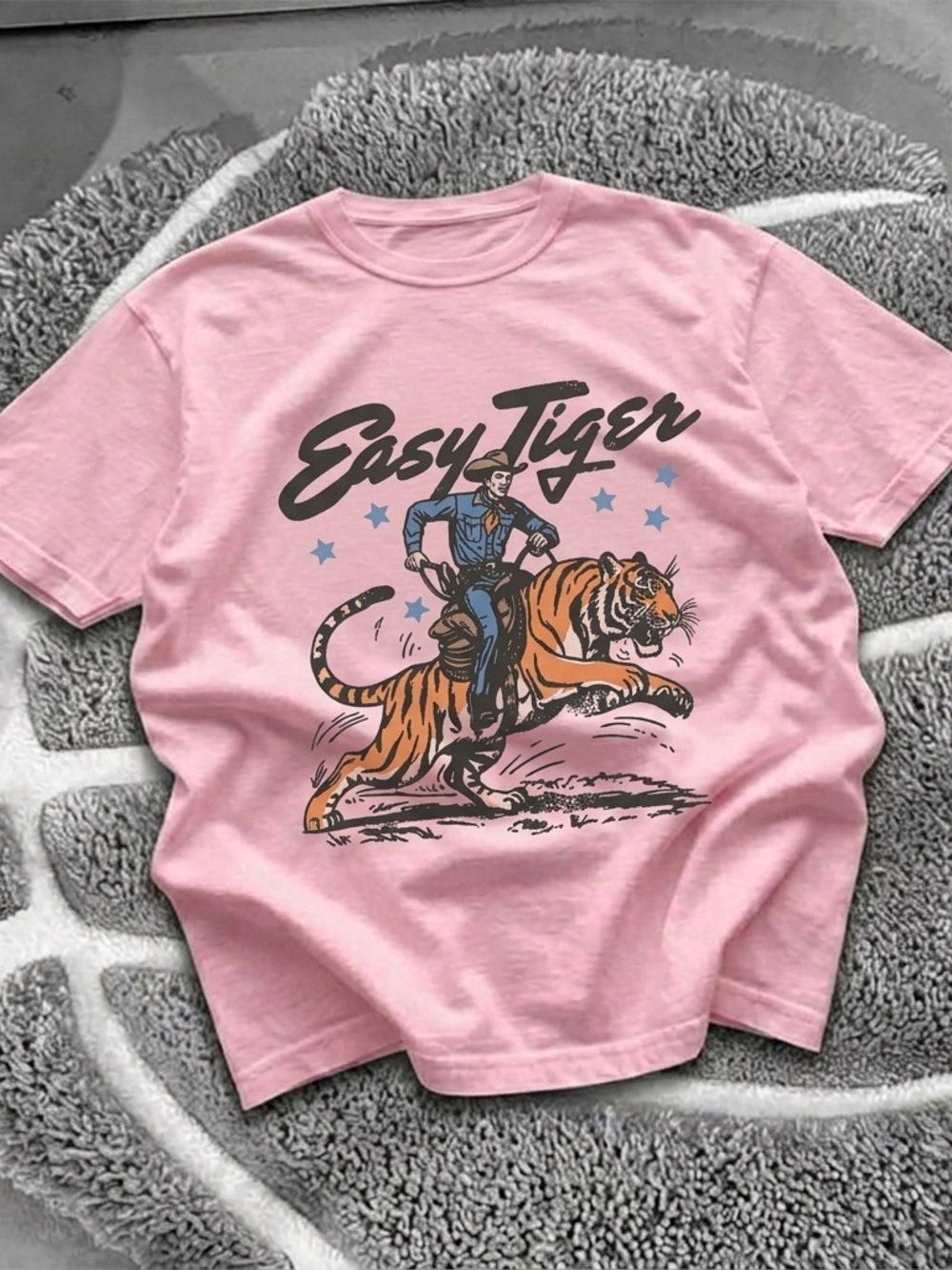 Easy Tiger Cowboy Shirt, Retro Western Graphic Tee - Unisex Light Pink